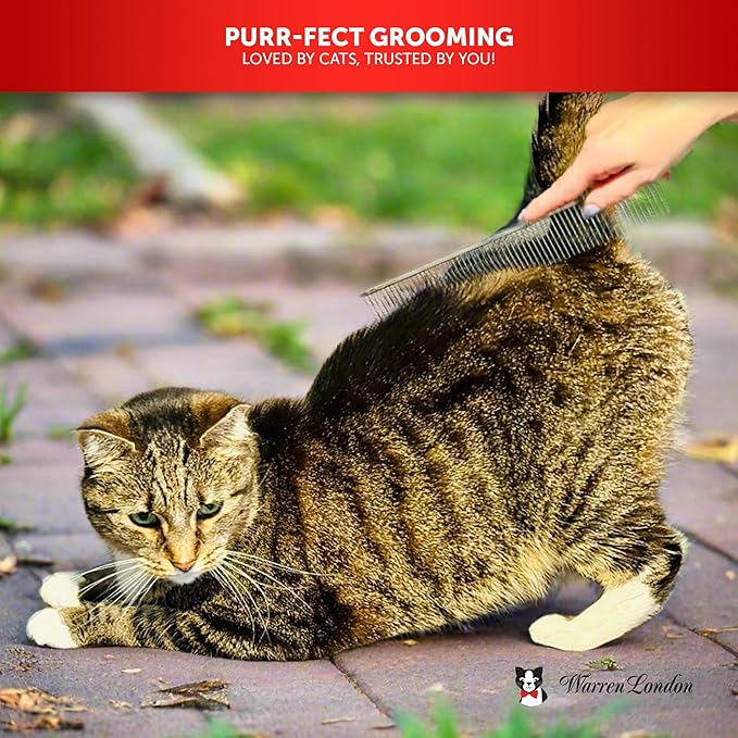Warren London Cat DeMatter Pro Max | 9" Copper Grooming Comb for Cats | Detangles Mats, Knots & Loose Fur – Gentle, No-Pull Design for Long, Thick, or Tangled Coats | Professional Cat Grooming Tool