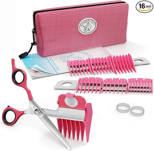 SCAREDY CUT Silent Pet Grooming Kit for Dog, Cat and All Pet Grooming - A Quiet Alternative to Electric Clippers for Sensitive Pets (Left-Handed Pink)
