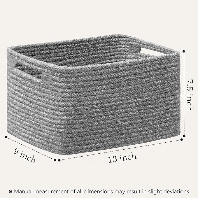 UBBCARE 2 Pack Storage Basket for Shelves, Woven Baskets for Organizing, Durable Organizer Baskets Storage Bins for Bookshelf, Toys, Towels, Clothes, 13''Lx9''Wx7.5''H, Dark Gray