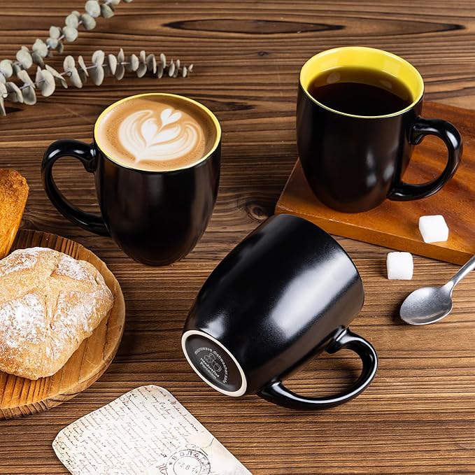 GBHOME 12oz Coffee Mugs Set of 6, Large Ceramic Coffee Mugs for Man, Woman, Dad, Mom, Modern Coffee Mugs Set with handle for Tea/Latte/Cappuccino/Milk/Cocoa. Dishwasher&Microwave Safe,Yellow