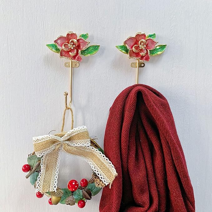 Vintage Flower Shaped Decorative Wall Hooks Rack Hangers for Hanging Clothes Coats Towels Keys Hats, 2 Pack Antique Metal Mounted Wall Hook
