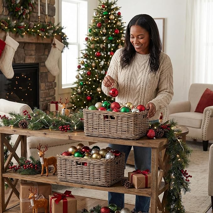 StorageWorks Pantry Baskets, Willow Storage Baskets for Organizing, Shelves, Pantry Organizers and Storage, Light Brown, 15"L x 11"W x 6 ¾"H