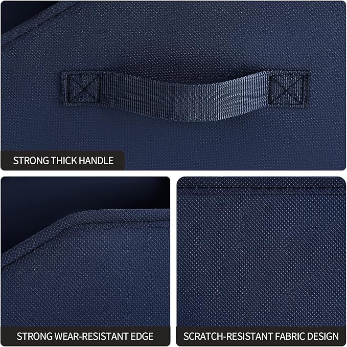 Closet Baskets for Shelves Trapezoid - Decorative Storage Baskets with Handle, Closet Bins for Organization, Shelf Storage Bins for Clothes, Books, Home, Office, 8 Pack, Navy Blue