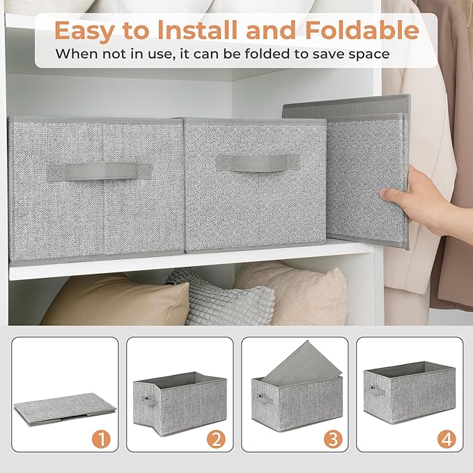 GRANNY SAYS Storage Baskets for Shelves, Fabric Storage Bins with Handles, Collapsible Storage Boxes, Closet Storage Bins, Organizers and Storage, Gray, Large, 3-Pack