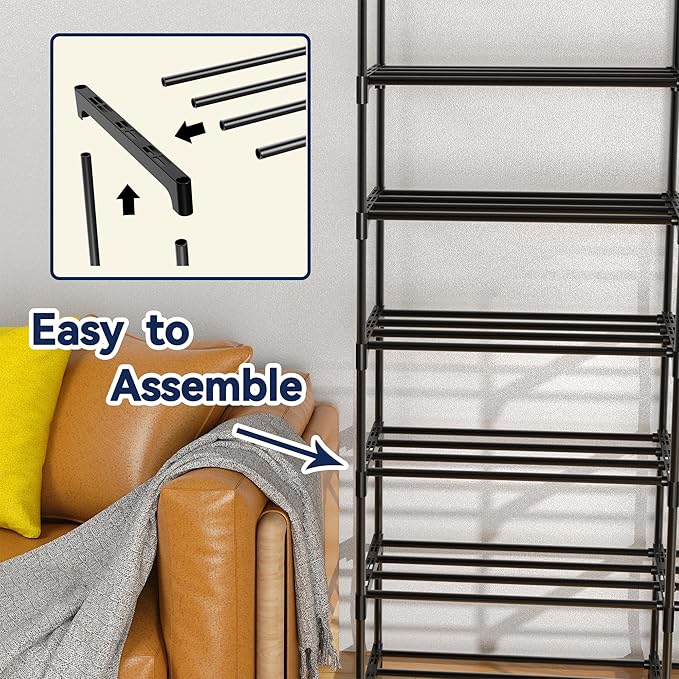 Large Shoe Rack Organizer, 2-Row 8-Tier Tall Shoe Storage Shelf for Closet, Entryway, Garage, Metal Free Standing Shoe Holder for 28-32 Pairs Shoes, Sturdy Stackable Shoe Stand for Bedroom