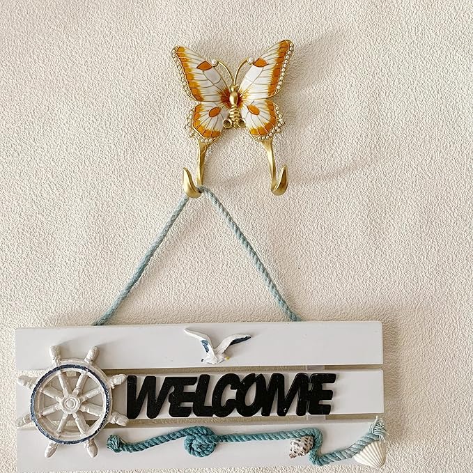 1 Pack Decorative Wall Hook, Vintage Butterfly Shaped Metal Wall Hook for Hanging Coats Clothes Keys Hats Towels