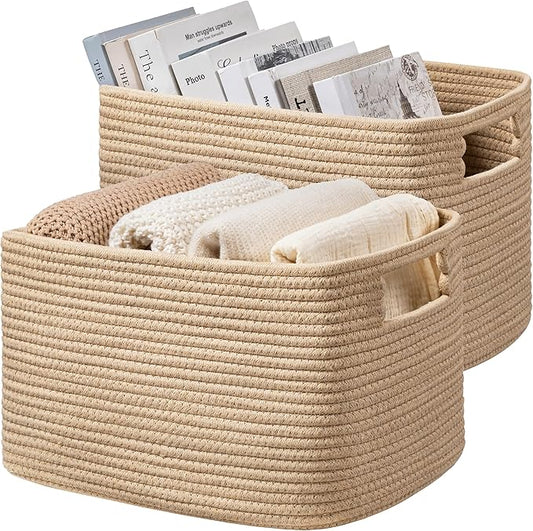 UBBCARE 2 Pack Shelf Baskets, Larger Woven Storage Baskets for Organizing(14.5''L x 9.84''W x 9''H), Basket Organizer for Toys, Books, Clothes, Large Gift Basket, Brown