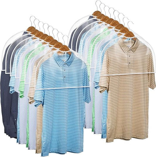 Handy Laundry Clear Vinyl Shoulder Covers - Set of 16 Garment Protectors Keep your Suits, Dresses, Blouses, & Dust Free - Protect and Store your Clothing while In and Out of Season
