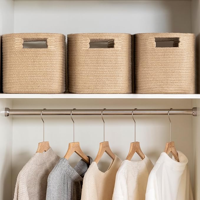 UBBCARE 4 Pack Shelf Baskets, Larger Woven Storage Baskets for Organizing(14.5''L x 9.84''W x 9''H), Basket Organizer for Dog Toys, Books, Clothes, Large Gift Basket, Jute