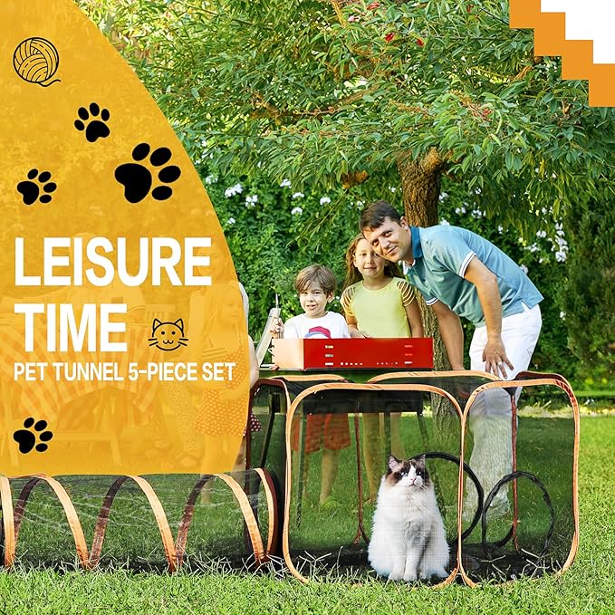 5 in 1 Outdoor Cat Tents with Tunnels for Outside - Cat Enclosures for Indoor Cats with 1 Cat Harness and Leash for Walking, 1 Cat Wand Toys, 3 Cat Feather Toys - Cat Playpen and Indoor Catio