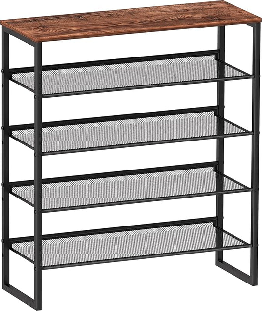 Shoe Rack - Sturdy Steel Shoe Organizer for Front Door Entrance Closet Entryway with Spacious Top - Industrial Style Strong Mesh Storage Shelves (5-Tier 11.8"x36.2"x31.5")
