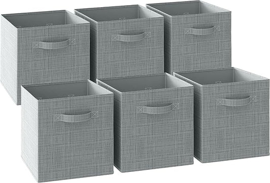 NEATERIZE Fabric Storage Cubes for Cube Organizer - 6 Pack Heavy Duty Grey Storage Bins - 13 Inch Cube Storage Bin, Use As A Clothes Storage Box, Baskets For Shelves or Cubbies Storage bins