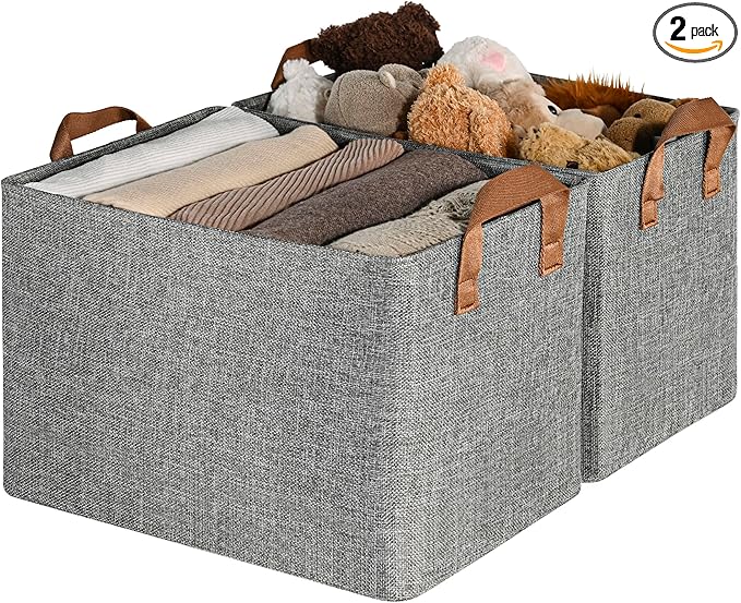 GRANNY SAYS Storage Baskets for Shelves, Closet Organizer Bins, Clothes Storage Bins with Metal Frame, Extra Large Baskets for Organizing and Storage, Collapsible, Gray, 2-Pack