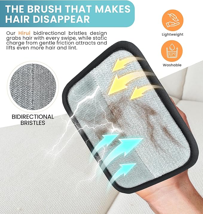 Pet Hair Removal Glove for Cats & Dogs, Electrostatic Fur & Lint Remover for Clothes, Couches, Carpets & Car Seats, Reusable Fur Removal Tool, Upgraded Non‑Slip Pet Hair Remover, 2-Pack
