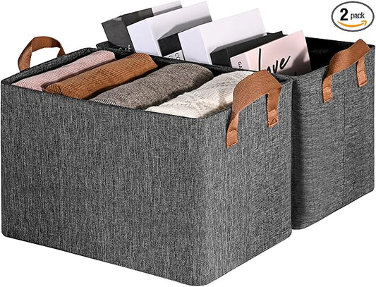 GRANNY SAYS Storage Baskets for Shelves, Closet Organizer Bins, Clothes Storage Bins with Metal Frame, Extra Large Baskets for Organizing and Storage, Collapsible, Dark Gray, 2-Pack