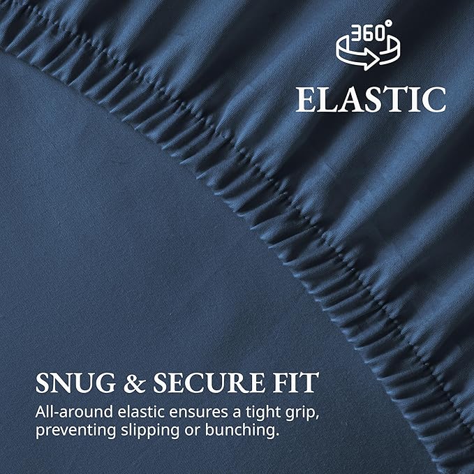 LANE LINEN King Size Fitted Sheet, 100% Organic Cotton, 3-Piece Set (1 Fitted Sheet,2 Pillowcases), Percale Weave, Ultra Soft, Breathable,Fits Mattress Upto 15" Deep - Estate Blue (No Flat Sheet)