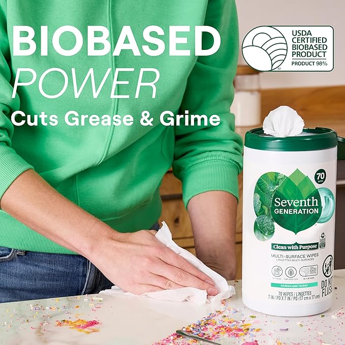 Seventh Generation Multi-Surface Wipes, Garden Mint scent, 70 ct, Pack of 6