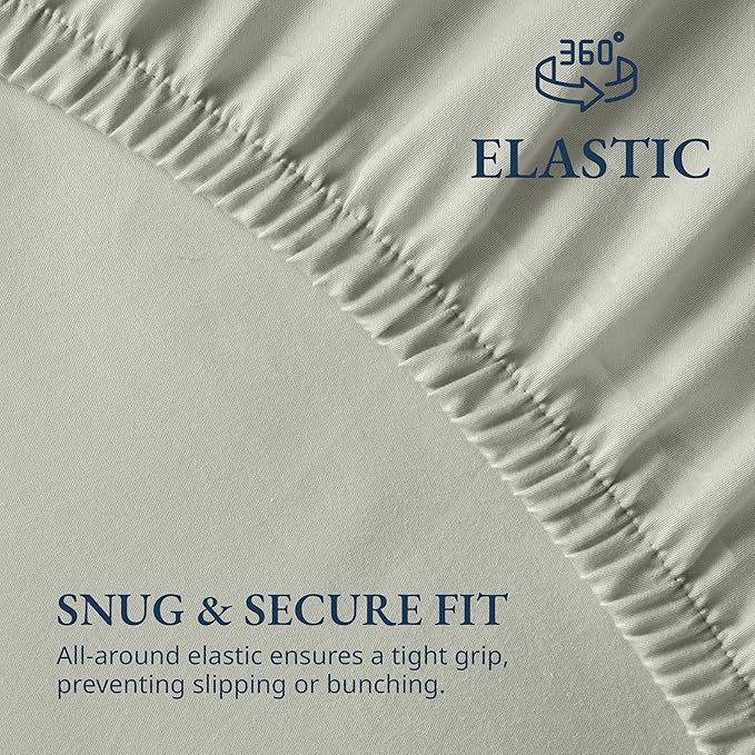 LANE LINEN Full Fitted Sheet, 100% Organic Cotton, 3-Piece Set (1 Fitted Sheet,2 Pillowcases), Percale Weave, Full Bed Bottom Sheet, Ultra Soft, Fits Mattress Upto 15" Deep - Mineral(No Flat Sheet)