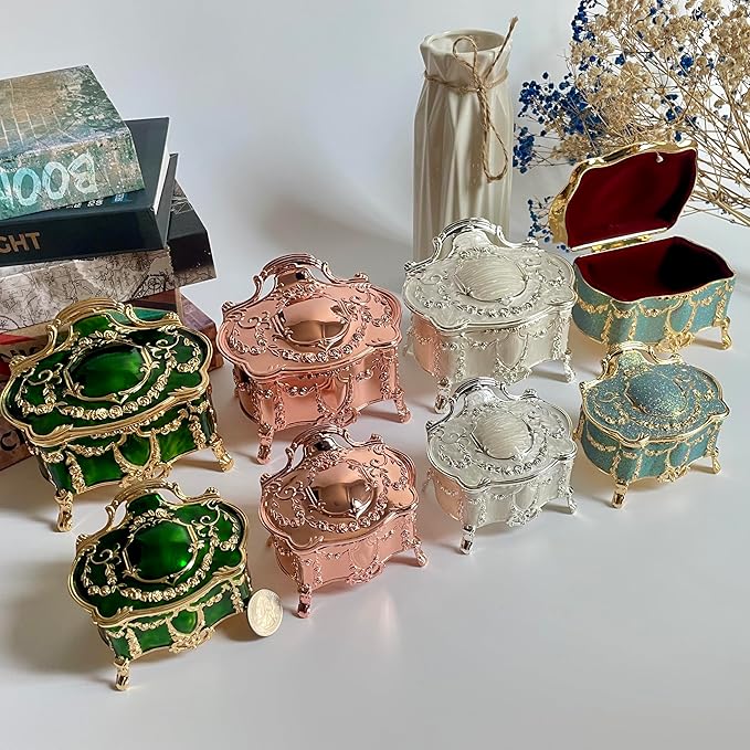 Truewon Princess Jewelry Box, Modern Korean Asian Design Metal Chest Earring Ring Necklaces Storage for Girls (Golden Green, Medium)