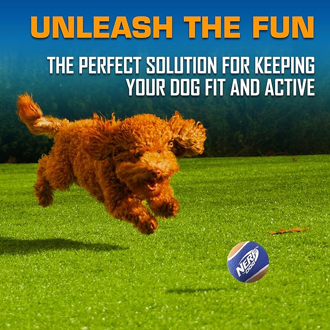 Nerf Dog Tennis Ball Blaster Dog Toy Gift Set, Tennis Ball Dog Fetch Toy Launches up to 50 ft, Dog Ball Thrower for All Breeds Includes Green Tennis Ball Launcher and 3 Dog Tennis Balls