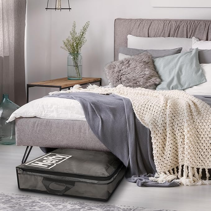 Hefty Underbed Flexible Tote with Breathable Mesh, Double Zipper, 2 Handles – Ideal for Moving or Clothes & Apparel Storage, Alternative to Plastic Bin, Organizer or Container