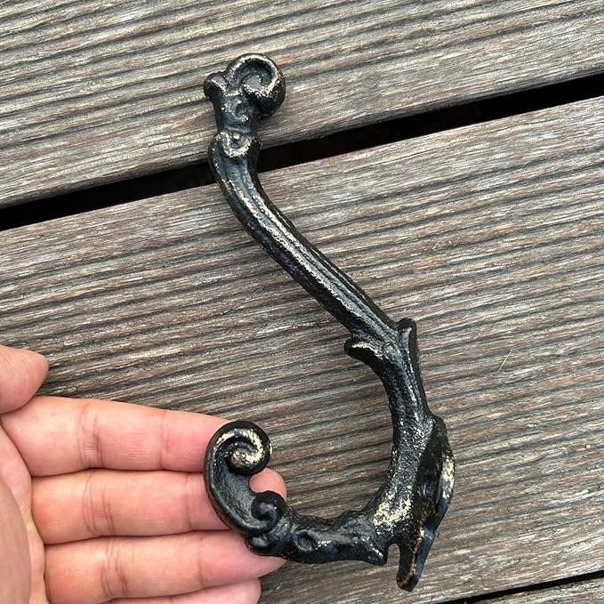 4 Pack Cast Iron Wall Hooks Antique Vintage Rustic Farmhouse Coat Hooks, Great for Coats, Bags, Towels, Hats, Mounting Screws Included