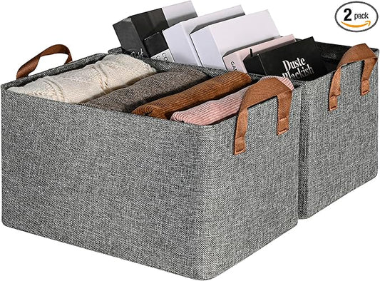 GRANNY SAYS Storage Baskets for Shelves, Closet Organizer Bins, Clothes Storage Bins with Metal Frame, Large Baskets for Organizing and Storage, Collapsible, Gray, 2-Pack