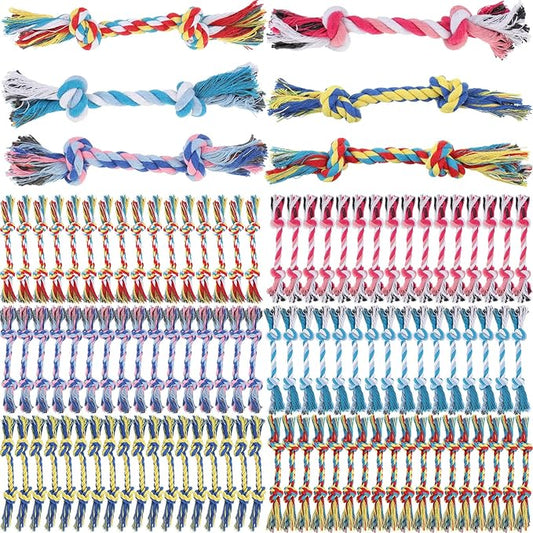 100 Pieces Knot Rope Dog Toys Multi Color Puppy Chew Toy Cotton Puppy Toys Dental Dog Teething Toys 2 Knot Dog Tug for Small and Medium Dogs Aggressive Chewers Supplies