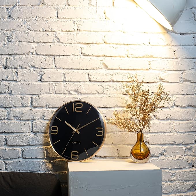 AYRELY® 12 Inch Silent Modern Wall Clocks Battery Operated, Wall Clock for Living Room Décor,Gold Metal Frame Clock Decorative for Bedroom,Kitchen,Office