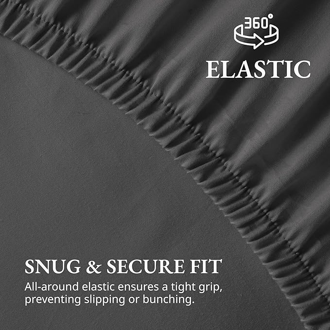 LANE LINEN 100% Organic Cotton Fitted Sheet Queen (+Pillowcases) 3-Piece Set Soft & Comfy Hotel Style Percale Weave Sustainably Produced Queen Size Fitted Sheet only 15" Deep - Black Fitted Sheet