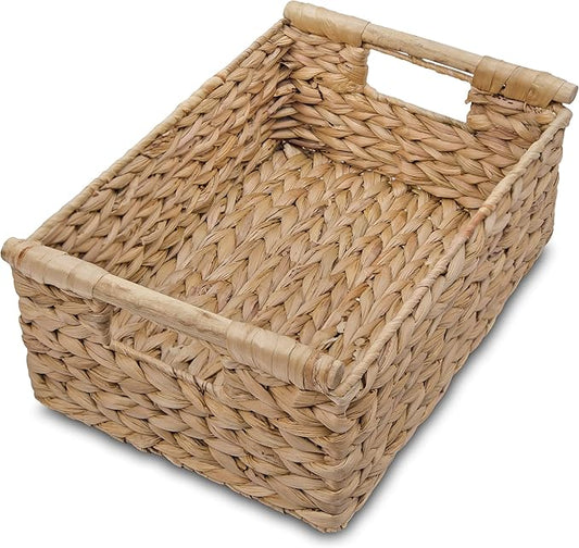 VATIMA Hyacinth Medium Wicker Basket 13.6x9.5x5.6" - With Handle, Living Room Decor, Rectangular Design