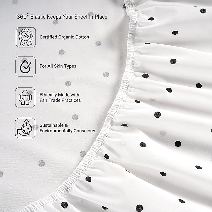 LANE LINEN King Fitted Sheet, 100% Organic Cotton, 3-Piece Set (1 Fitted Sheet,2 Pillowcases), Percale Weave, Ultra Soft, Breathable,Fits Mattress Upto 15" Deep - Polka Dot (No Flat Sheet)