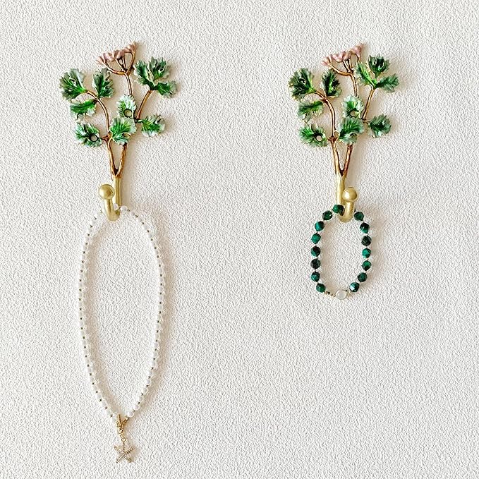 Vintage Tree Leaf-Shaped Decorative Wall Hooks Rack Hangers for Hanging Clothes Coats Towels Keys Hats, 2 Pack Antique Metal Mounted Wall Hook