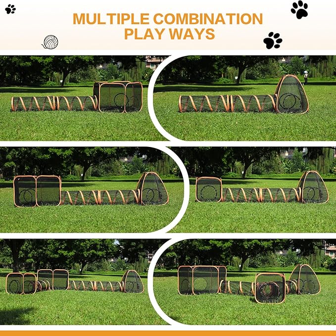 5 in 1 Outdoor Cat Tents with Tunnels for Outside - Cat Enclosures for Indoor Cats with 1 Cat Harness and Leash for Walking, 1 Cat Wand Toys, 3 Cat Feather Toys - Cat Playpen and Indoor Catio