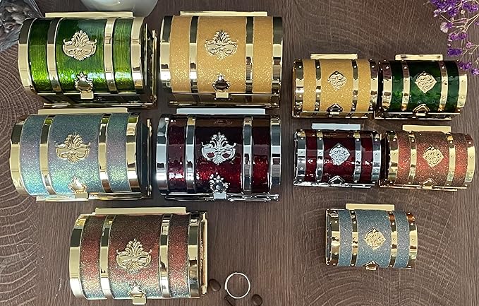 Retro Jewelry Box Arched Vintage Rectangular Metal Chest Necklace Ring Earrings Storage Case for Women Girls (Golden Starlight Red, S)