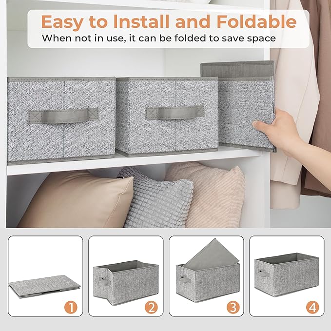 GRANNY SAYS Closet Storage Bins, Storage Baskets for Shelves, Fabric Storage Bins with Handles, Storage Boxes Decorative Containers for Living Room Bookshelf, Gray, Medium, 3-Pack