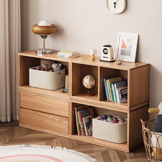 UBBCARE 2 Pack Storage Basket for Shelves, Woven Baskets for Organizing, Durable Organizer Baskets Storage Bins for Bookshelf, Toys, Towels, Clothes, 13''Lx9''Wx7.5''H, Beige