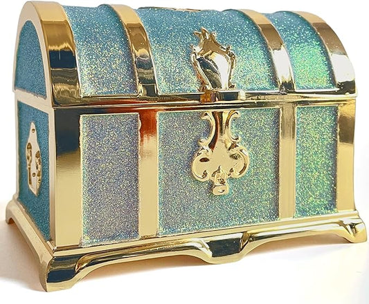 Retro Jewelry Box Arched Vintage Rectangular Metal Chest Necklace Ring Earrings Storage Case for Women Girls (Golden Starlight Blue-purple, M)