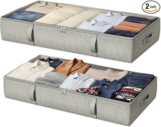 2-Pack Under Bed Storage Containers, 6 Inches Tall Underbed Clothes Storage Organizer Bin with Sturdy Sidewalls/Bottom, Underbed Storage Bins 2 Storage Thin Bins