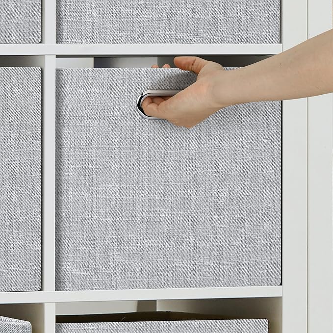 Posprica 15.12"x12.13"x12.01" Storage Cube Bins, Linen Decorative Closet Storage Organizer for IKEA Kallax, 4 Pack Fabric Foldable Large Storage Baskets for Closet, Shelves, Clothes, Toy(Grey)