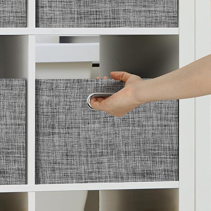 Posprica Closet Storage Bins, 4 Pack Closet Shelf Organizers, Linen Fabric Decorative Storage Baskets for Organizing, Foldable Storage Box for Clothes, Toy, 15x10.5x8.25 Inch (Black)