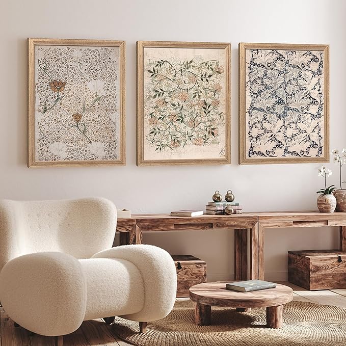 arfitest Vintage Plant Frame Wall Art Prints Set of 3 Antique Sketch Wall Art Decor Neutral Flowers Canvas Wall Art Flower Pictures Farmhouse Paintings Vintage Flower Artwork for Room Bedroom 12x16 Inch