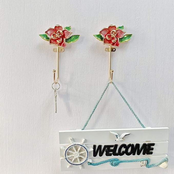 Vintage Flower Shaped Decorative Wall Hooks Rack Hangers for Hanging Clothes Coats Towels Keys Hats, 2 Pack Antique Metal Mounted Wall Hook