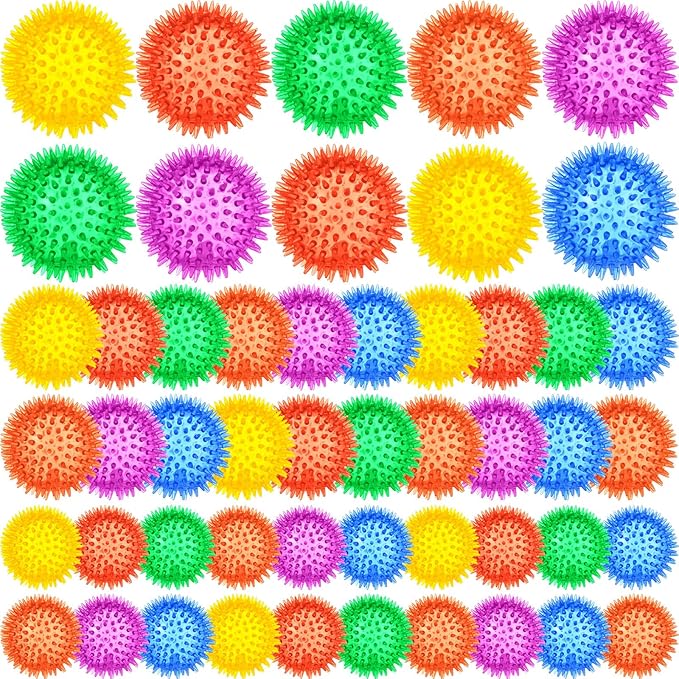 50 Pcs Squeaky Dog Toys Spikey Dog Balls Bulk for Aggressive Chewers Squeaker Ball Dog Toy Pet Spiky Fetch Toys TPR Puppy Chew Toys for Clean Teeth and Training, 2.1 Inch, 2.5 Inch, 3.5 Inch