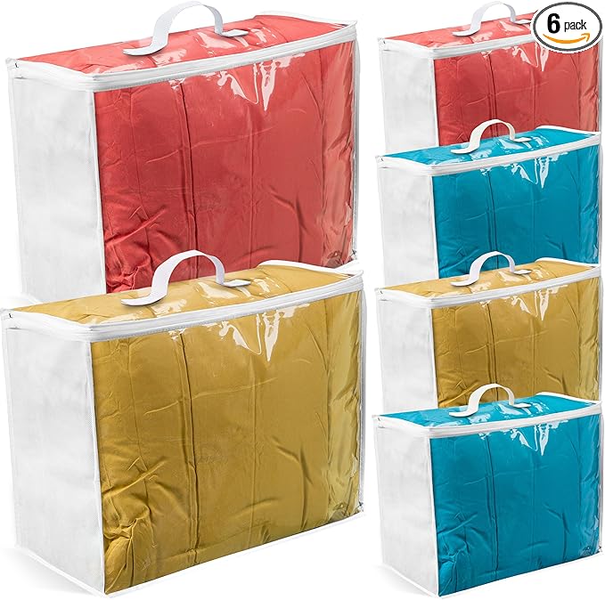 Storage Bags 20x20x8 - Durable Zippered Bags for Comforters, Blankets, Clothes, and Bedding - Breathable Nonwoven with Clear Front for Easy Organizing - 6 Pack