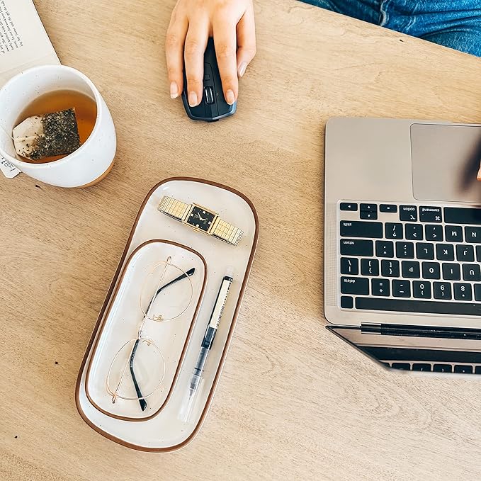 Mora Small Ceramic Decorative Tray – Rectangle 6.4 Inch Dish for Jewelry, Perfume, Makeup, Accessories, Candle, in the Bathroom Vanity, Bedside, or Kitchen Counter – Cute Organizer – White