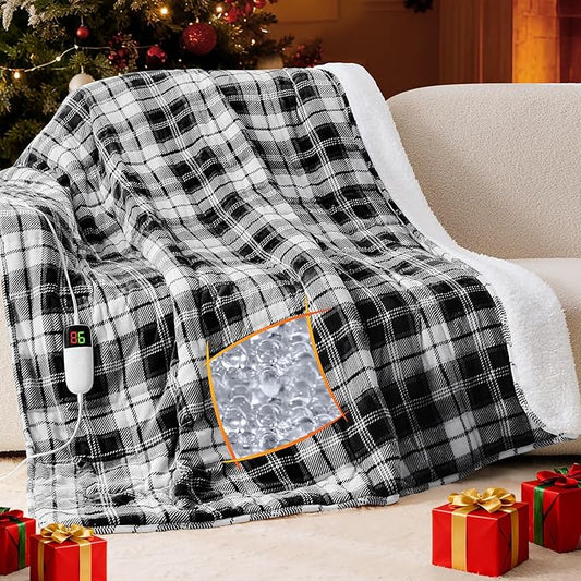 Grey Heated Weighted Blanket for Adults 20Lbs Queen Size 60"x80", 2-in-1 Electric Heating Pad Lap Heavy Blanket for 190-210lbs for Couch, 10 Level 1-8H Auto Off, Birthday Gifts for Men Dad Boyfriend