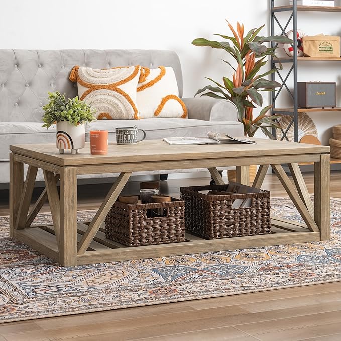 GRANNY SAYS Wicker Baskets for Organizing, Storage Basket for Shelves, Square Shelf Baskets with Handles, Waterproof Woven Basket for Living Room, Baskets for Entryway, Brown