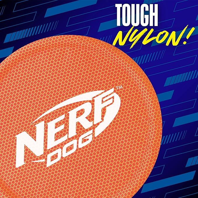 Nerf Dog Nylon Flyer Dog Toy, Flying Disc, Lightweight, Durable and Water Resistant, Great for Beach and Pool, 9 inch diameter, for Medium/Large Breeds, Single Unit, Orange