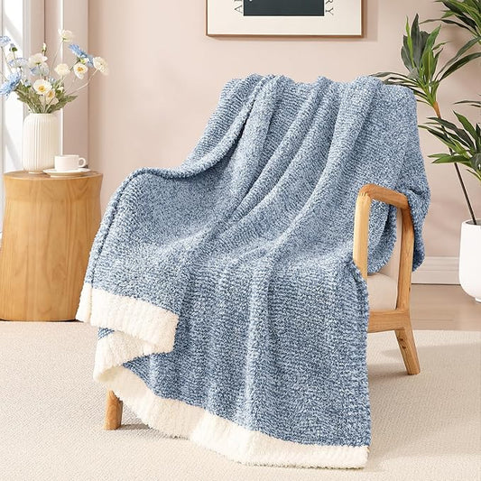 WRENSONGE Throw Blanket Cationic Dyeing Blue Soft Cozy Fluffy Warm Hand Made Weave Throw Blankets for Couch, Sofa, Chair, Bed, Camping, Picnic, Travel Lightweight Bed Blanket - 60"*80"